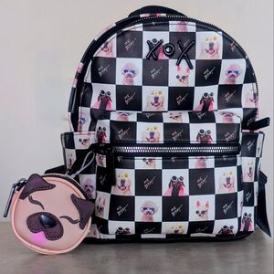 NWT Betsey Johnson XOX Dogs in Sunglasses Black & White Backpack